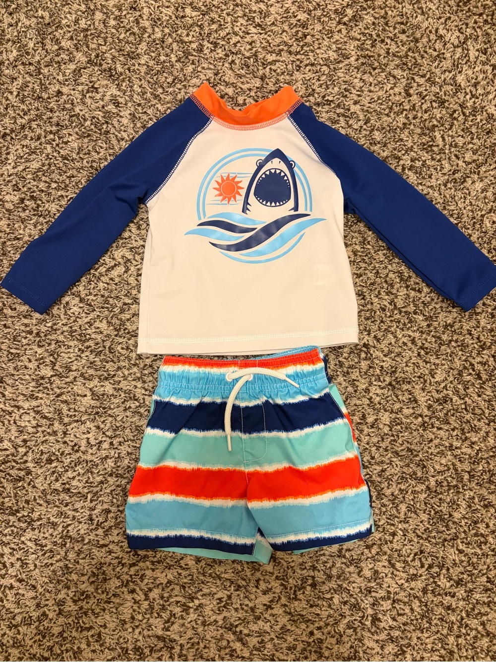 The Children's Place Blue, White & Orange Shark Rashguard Swim Set